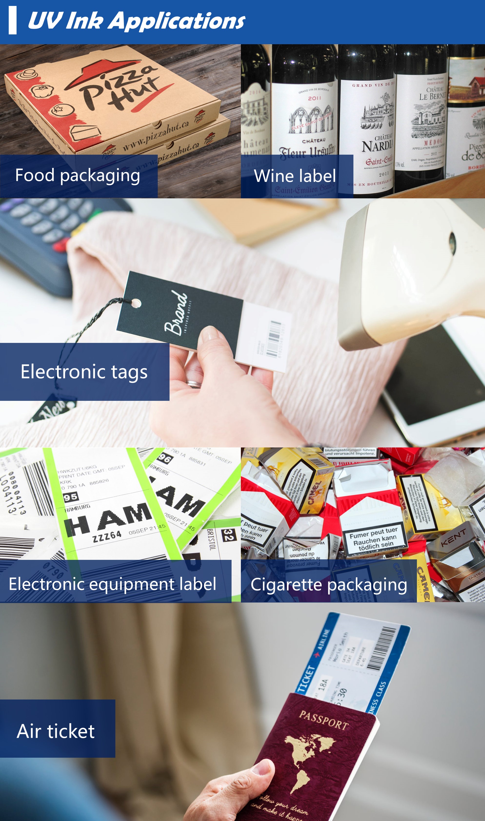 uv ink applicantions :
for packaging 、labels、tags、tickets、cards
